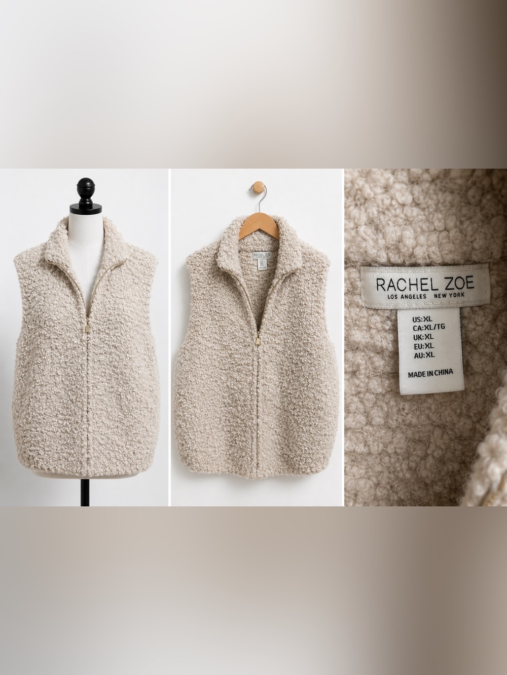Rachel Zoe Cozy Teddy Sherpa Vest XL Oatmeal Zip Front